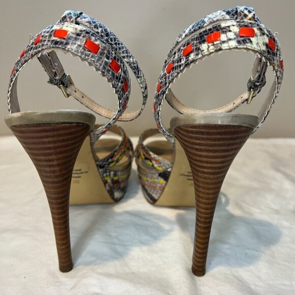 Guess Odonna 2 Platform Open Sandals Multi Ankle Strap Python Heels, Size 8M - Picture 10 of 15